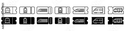 Train ticket vector icon set. Electric train ticket illustration sign collection. Ticket symbol. Public transport ticket logo.