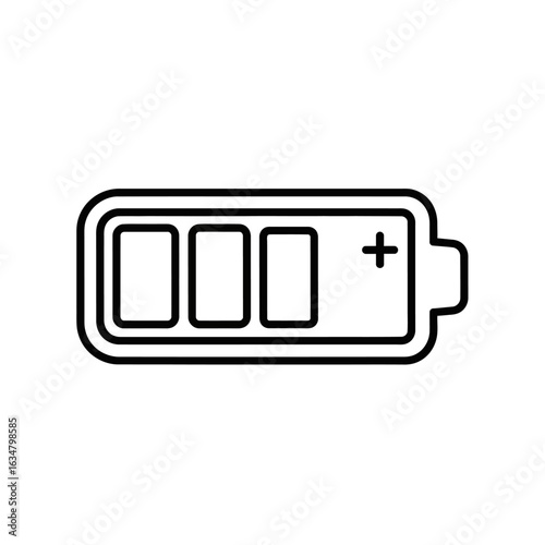 Simple black and white illustration of a battery showing partial charge level.