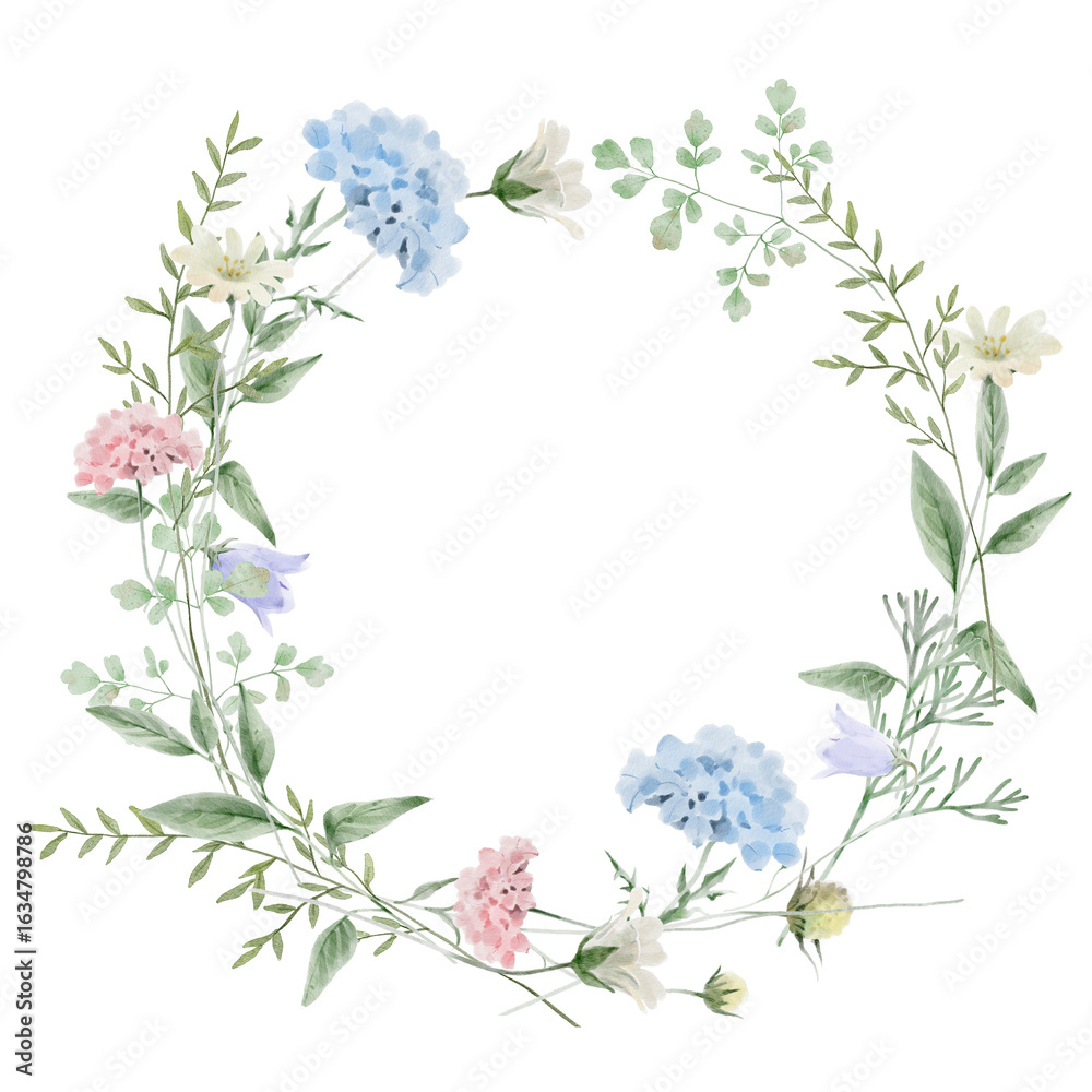 Obraz premium Watercolor Wildflower Wreath Clipart