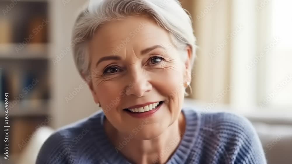 Happy Senior Woman Smiling Portrait Home. Happy Senior Woman Smiling Portrait Home.