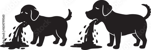 Two dogs vomiting in silhouette