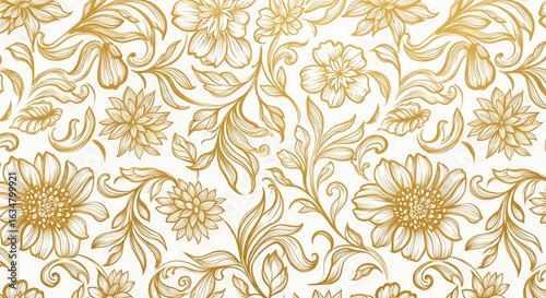 Ornate Gold Floral Pattern on White Background