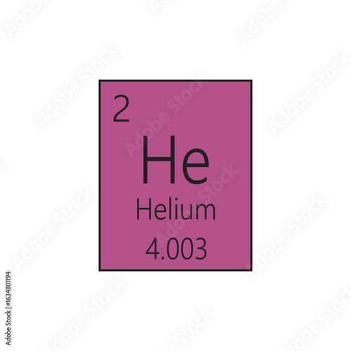 He Helium Noble gas Chemical Element Periodic Table. Simple flat square vector illustration, simple clean style Icon with molar mass and atomic number for Lab, science or chemistry class.
