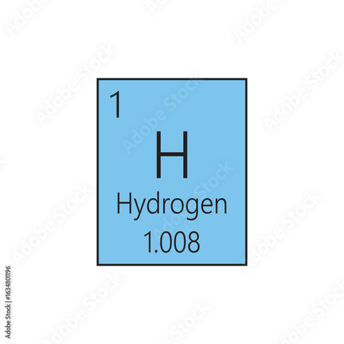 H Hydrogen Non reactive metal Chemical Element Periodic Table. Simple flat square vector illustration, simple clean style Icon with molar mass and atomic number for Lab, science or chemistry class.