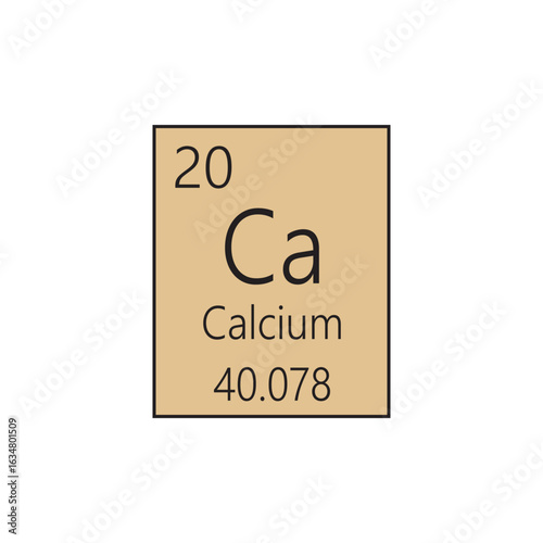 Ca Calcium Alkaline earth metal Chemical Element Periodic Table. Simple flat square vector illustration, simple clean style Icon with molar mass and atomic number for Lab, science or chemistry class.