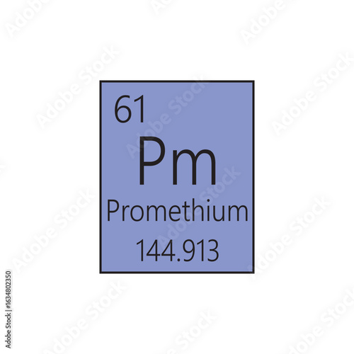 Pm Promethium Lanthanide Chemical Element Periodic Table. Simple flat square vector illustration, simple clean style Icon with molar mass and atomic number for Lab, science or chemistry class.