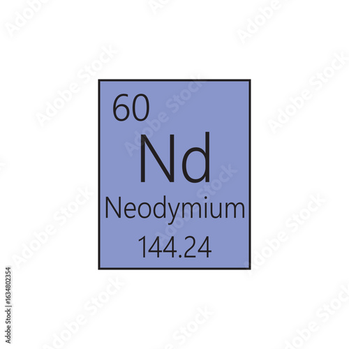 Nd Neodymium Lanthanide Chemical Element Periodic Table. Simple flat square vector illustration, simple clean style Icon with molar mass and atomic number for Lab, science or chemistry class.