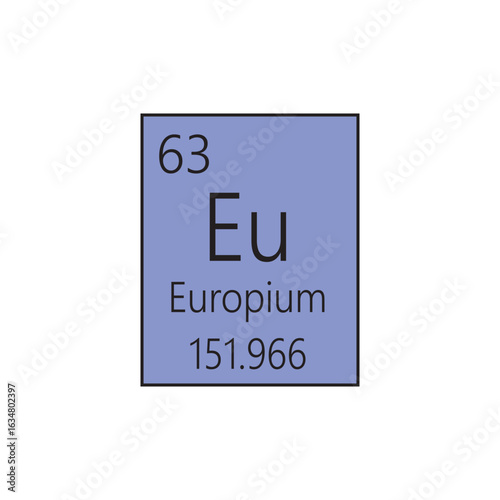 Eu Europium Lanthanide Chemical Element Periodic Table. Simple flat square vector illustration, simple clean style Icon with molar mass and atomic number for Lab, science or chemistry class.