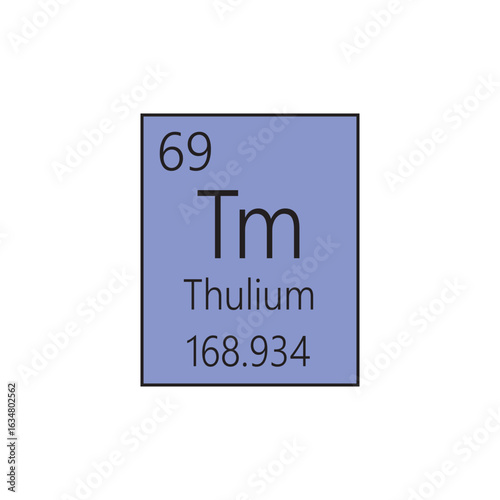 Tm Thulium Lanthanide Chemical Element Periodic Table. Simple flat square vector illustration, simple clean style Icon with molar mass and atomic number for Lab, science or chemistry class.