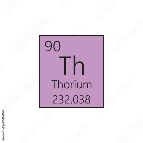 Th Thorium Actinoid Chemical Element Periodic Table. Simple flat square vector illustration, simple clean style Icon with molar mass and atomic number for Lab, science or chemistry class.