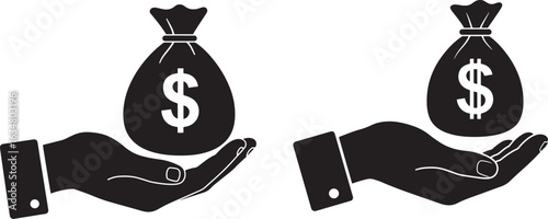 Two hands holding money bags silhouette