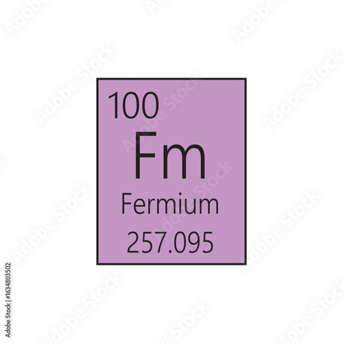 Fm Fermium Actinoid Chemical Element Periodic Table. Simple flat square vector illustration, simple clean style Icon with molar mass and atomic number for Lab, science or chemistry class.