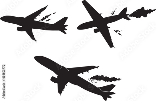 Three jet airplanes in silhouette formation