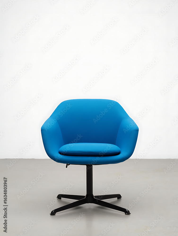 Fototapeta premium Stylish blue armchair with black base, perfect for a modern living room or office space interior design