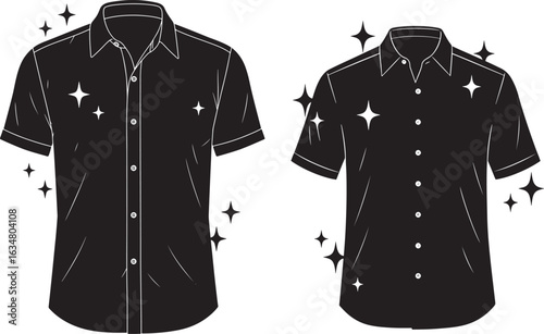 Two black short sleeve button up shirts silhouette
