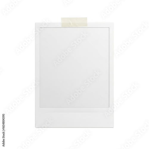A blank polaroid photo frame with tape isolated on transparent background