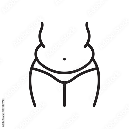 Excess weight line icon. Adiposity, overweight, obesity symbol. Vector illustration. Flat design. Editable stroke. Isolated on a white background.