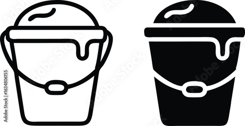 Soapy Bucket Icon Set Black White Outline Silhouette Vector Cleaning Illustration
