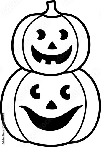 Cute Jack-o'-Lantern thick outline pumpkin design isolated.
Stacked Halloween Pumpkins face outline icon vector.
Transparent background.
