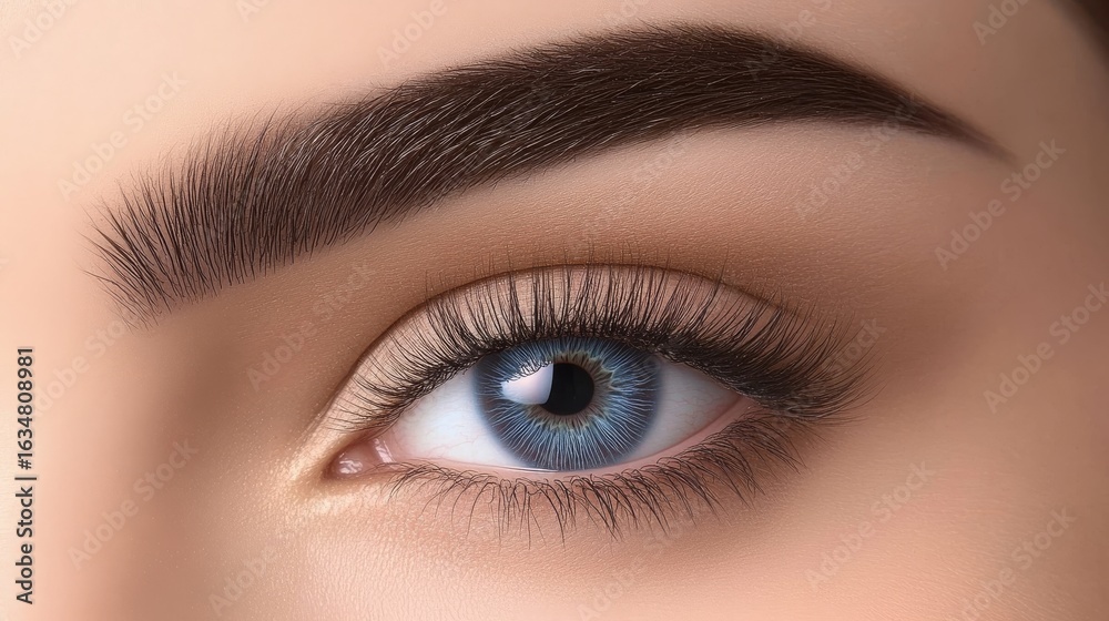 Fototapeta premium Close-Up of Blue Eye and Brown Eyebrow