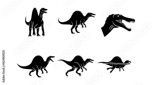 Silhouette of spinosaurus dinosaurs against an empty background, perfect for design elements