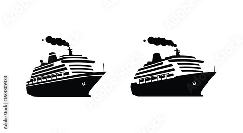 detailed professional high quality Silhouette of Two Cruise Ships on Waterside