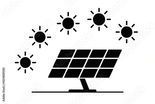 Time-Lapse Silhouettes of Sun Moving Over Solar Panel Vector on White Background