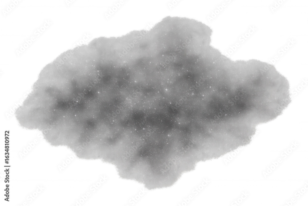 Fototapeta premium Glowing white dust cloud swirling with sparkling stars, transparent backdrop for creative design