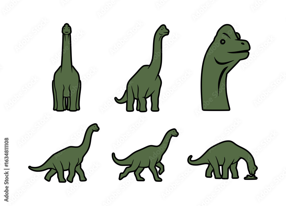 Fototapeta premium Dinosaur illustration, showcasing different angles, highlighting its long neck