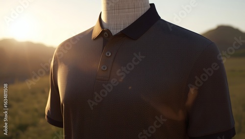 3D Polo Shirt Mockup – Outdoor Cinematic Golden Hour Scene 