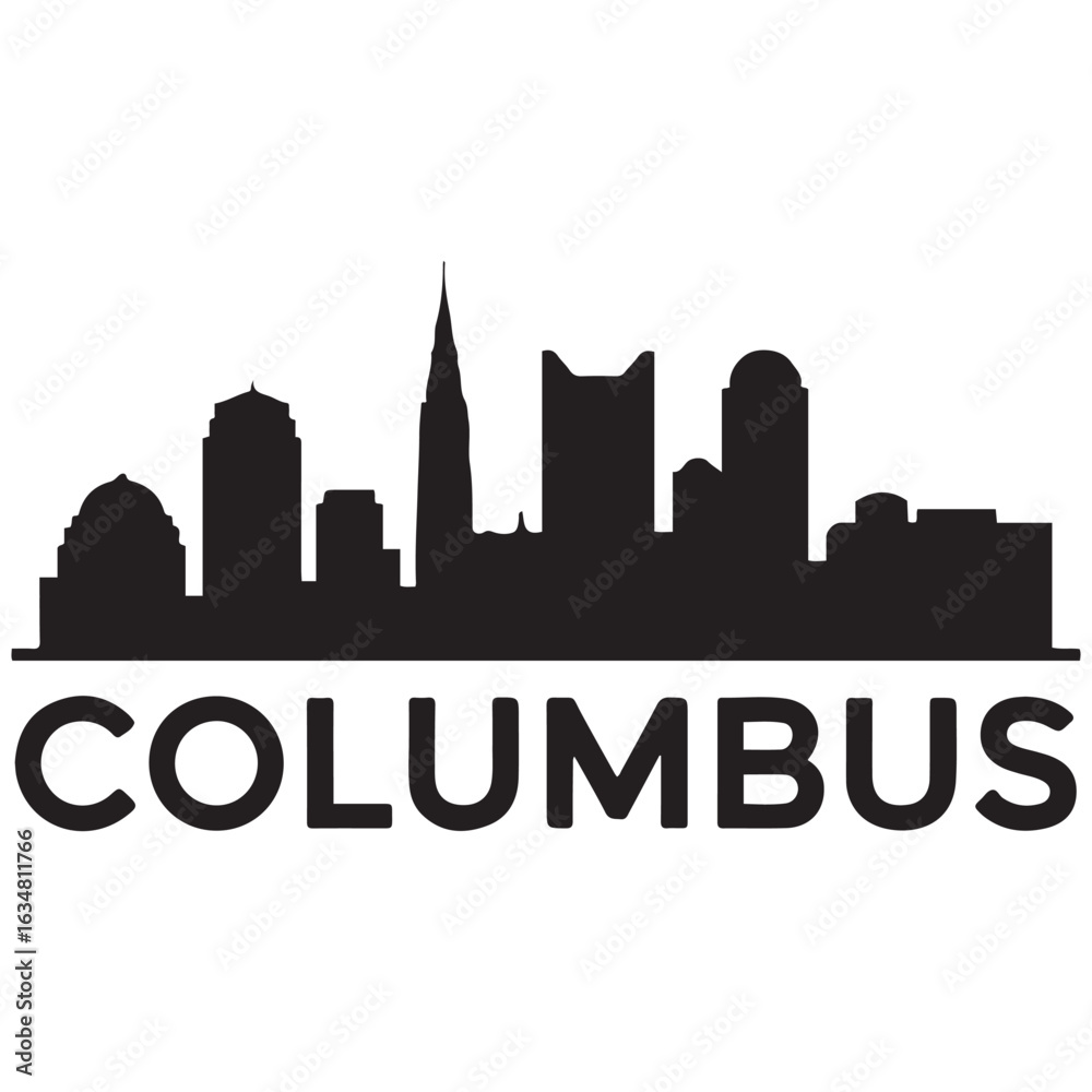 Naklejka premium Vector Columbus skyline. Travel Columbus famous landmarks. Business and tourism concept for presentation, banner, web site. Vector black silhouette. with white background