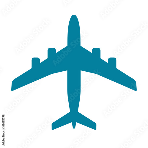 A graphic of a blue airplane from above.
