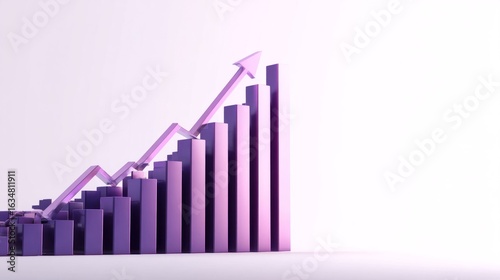Free Download Isometric purple bar chart with ascending bars and upward arrow symbolizing financial growth, business success, and data analytics. - GFXLoad