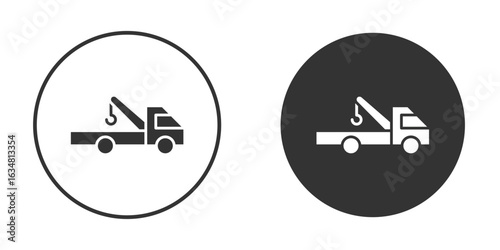 Tow truck icons concept in solid versions. Flat design style.