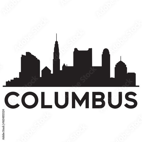 Vector Columbus skyline. Travel Columbus famous landmarks. Business and tourism concept for presentation, banner, web site. Vector black silhouette. with white background