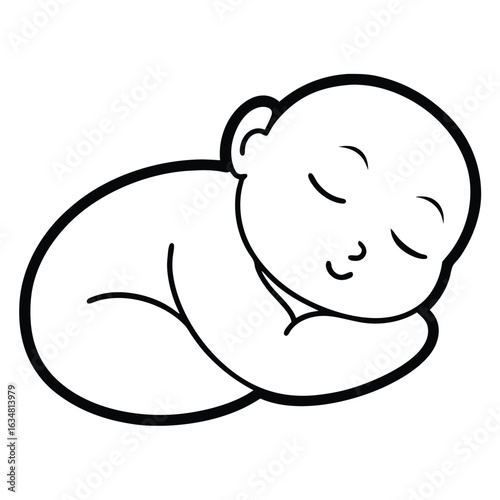 Simple line drawing of a sleeping baby infant newborn