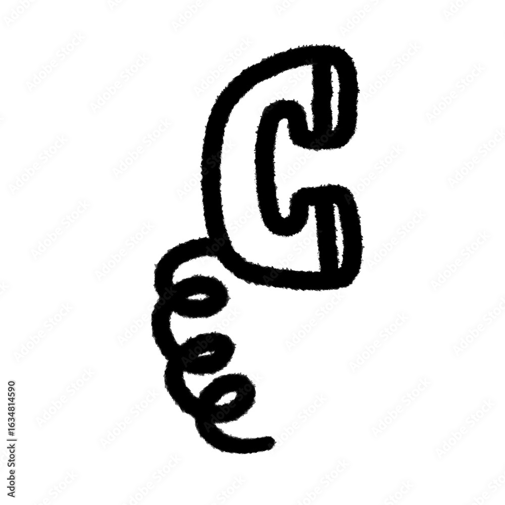 Obraz premium retro telephone cartoon handwrite png outline cute for kids handwrite design clipart cartoon handwritten doodle element