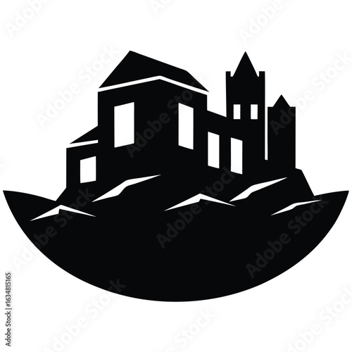 rocky hillside ruins vector icon