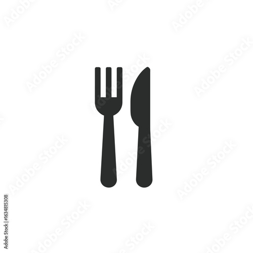 Simple black fork and knife icon.