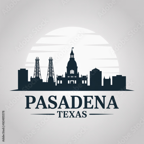 Wallpaper Mural Pasadena Skyline Silhouette - Industrial Texas City with Refineries and Suburban Architecture Vector Illustration Torontodigital.ca