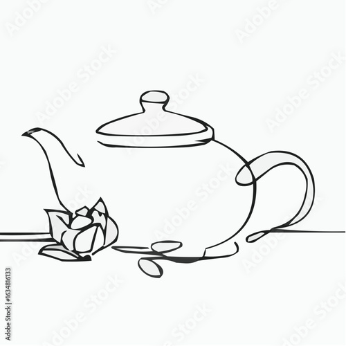 Elegant teapot with flower in minimalist style for tea ceremony concept  