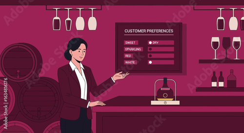 Sommelier Presenting Customer Preferences Menu At A Wine Tasting Event