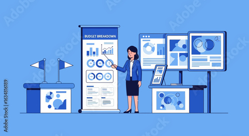 Professional Woman Presenting Budget Breakdown At A Corporate Event