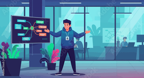 Teamwork Presentation In Bright Modern Office With Coworkers