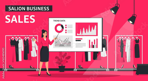 Salion Business Sales Fashion Trend Data Presentation With Clothing Rack