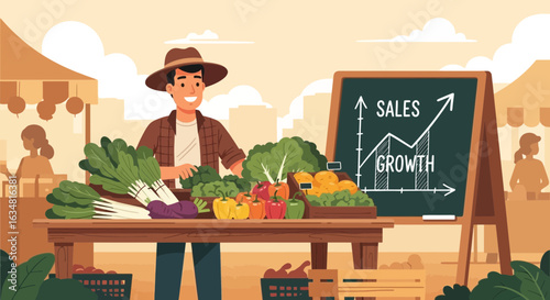 Local Farmer Selling Fresh Products With Sales Growth Projection