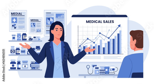 Successful Medical Sales Presentation With Data And Pharmaceutical Products