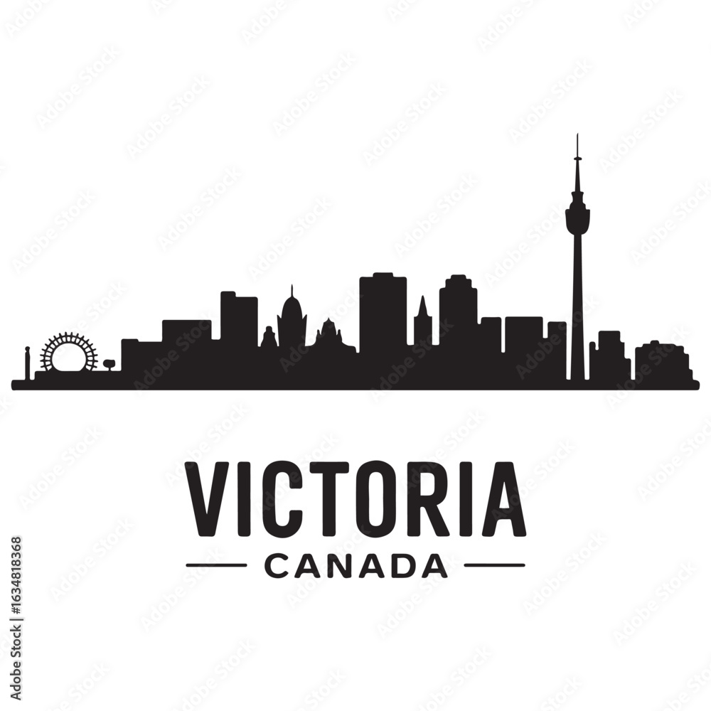 Fototapeta premium Victoria skyline horizontal banner. Victoria, Canada. Vector template for your design. Vector black silhouette. with white background