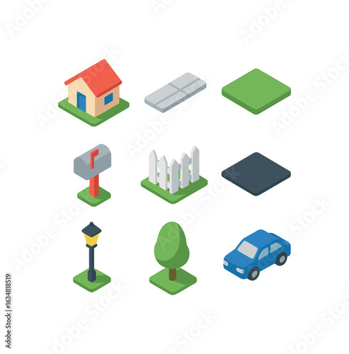 Isometric Suburb Icons Grid