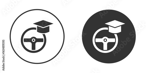 Driving school icons concept in solid versions. Flat design style.